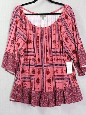 Style & Co Strawberry Boho Peasant Top 3X NWT Ruffle Hem On Off Shoulder Plus